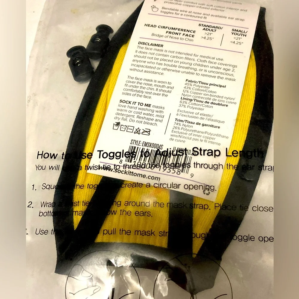 Sock It To Me Buzz Words Face Mask - Yellow and Black Bumble Bee Design NWT